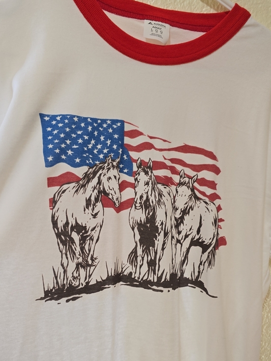Augusta Sportswear Other - Unisex White & Red Ringer Tee with American Flag & Horses